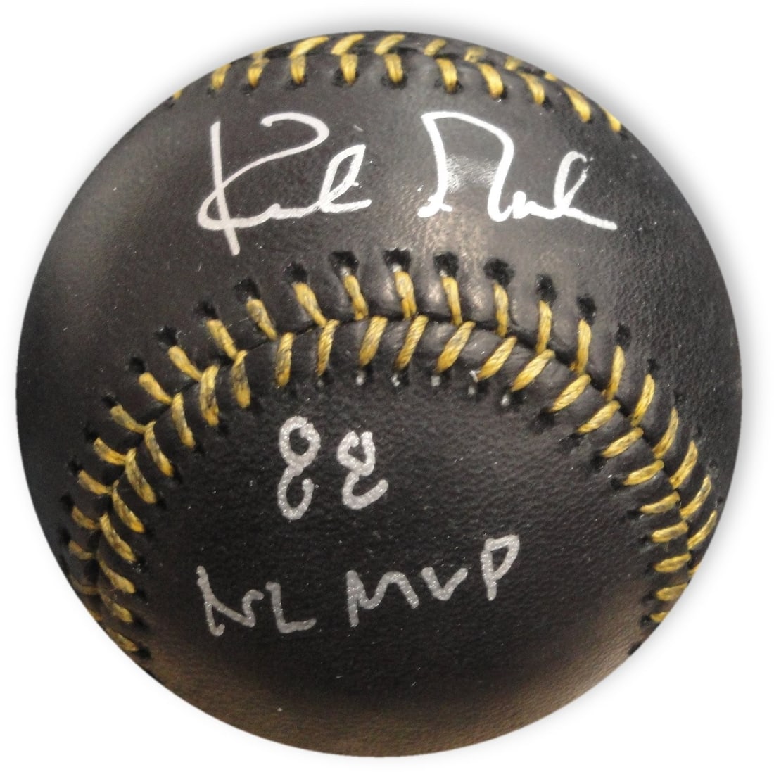 Kirk Gibson Black Baseball With 1988 NL MVP Inscription Beckett Authenticated: Kirk Gibson Black Baseball With 1988 NL MVP Inscription Beckett Authenticated This is an original black baseball autographed by Kirk Gibson, featuring his signature along with an "1988 NL MVP" inscrip