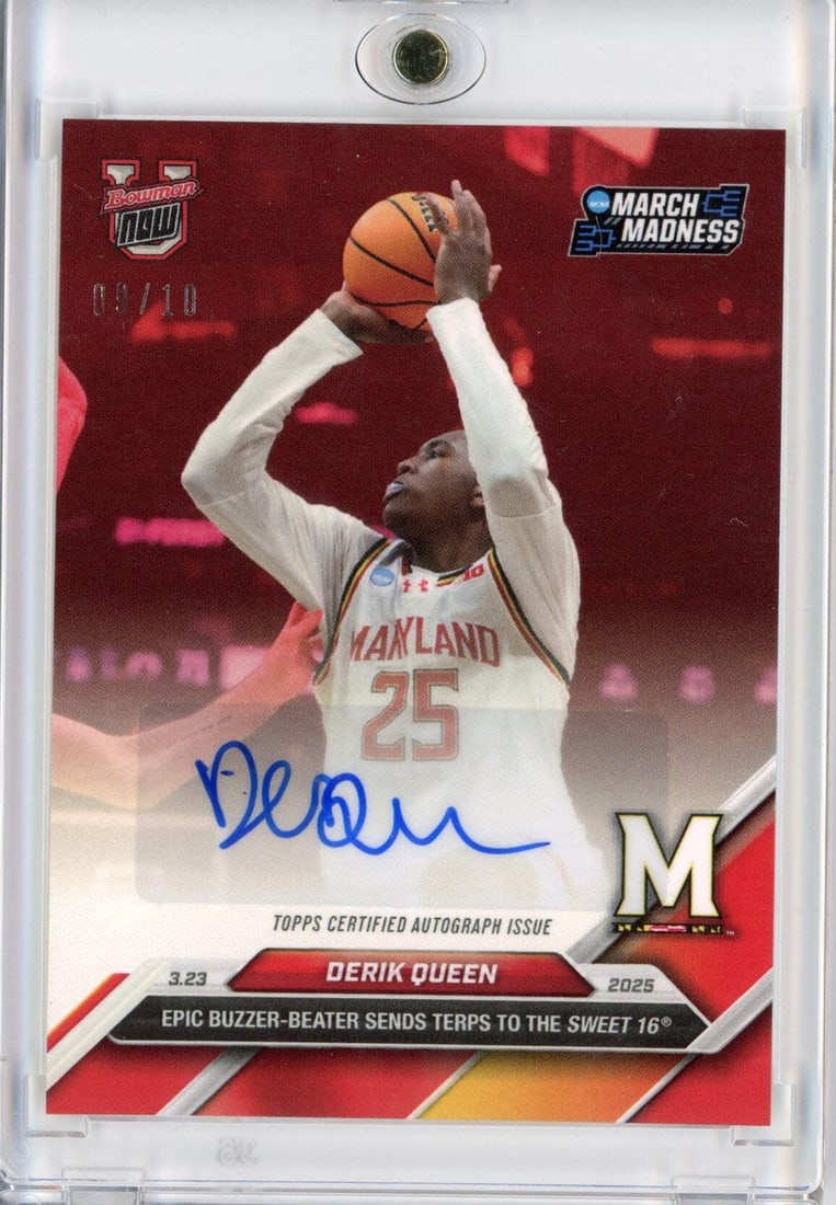 2024 Topps Bowman U Now Derik Queen #98A Red Auto /10 Signed Rookie Card: 2024 Topps Bowman U Now Derik Queen #98A Red Auto /10 Signed Rookie Card This is a highly collectible 2024 Topps Bowman U Now Derik Queen #98A Red Auto /10 Rookie RC Basketball Card. It features the a