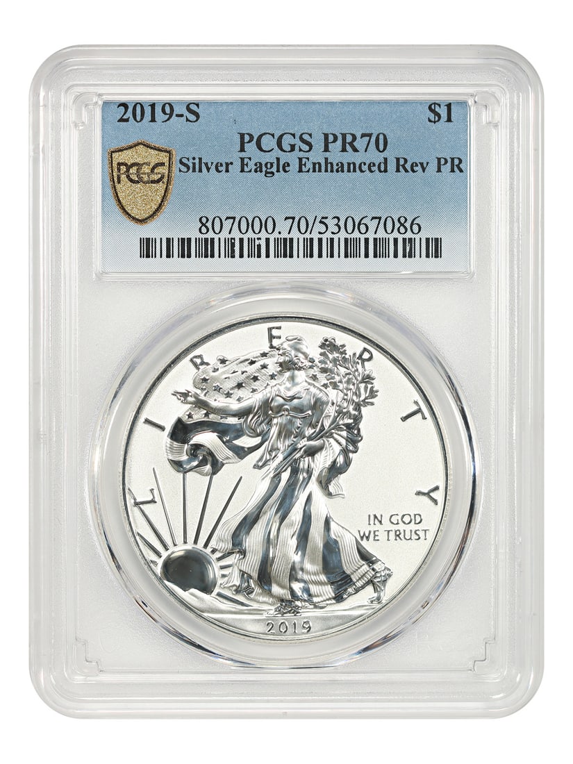 PCGS PR70 2019-S Silver Eagle $1 Enhanced Finish Coin (1 of 4)