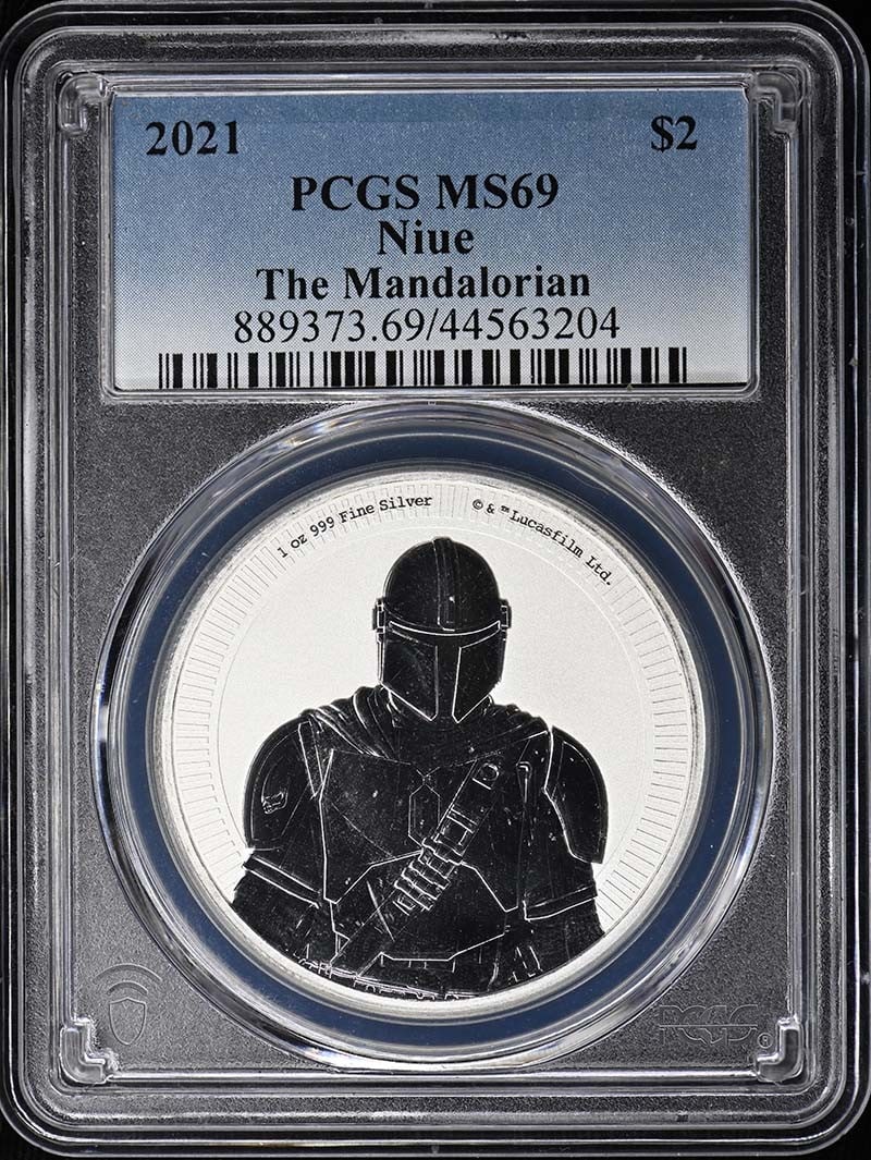 PCGS MS69 2021 The Mandalorian $2 Uncirculated Coin: PCGS MS69 2021 The Mandalorian $2 Uncirculated Coin 2021 $2 The Mandalorian coin certified by PCGS and graded MS69. This uncirculated, pre-owned piece is identified by its certification number for add