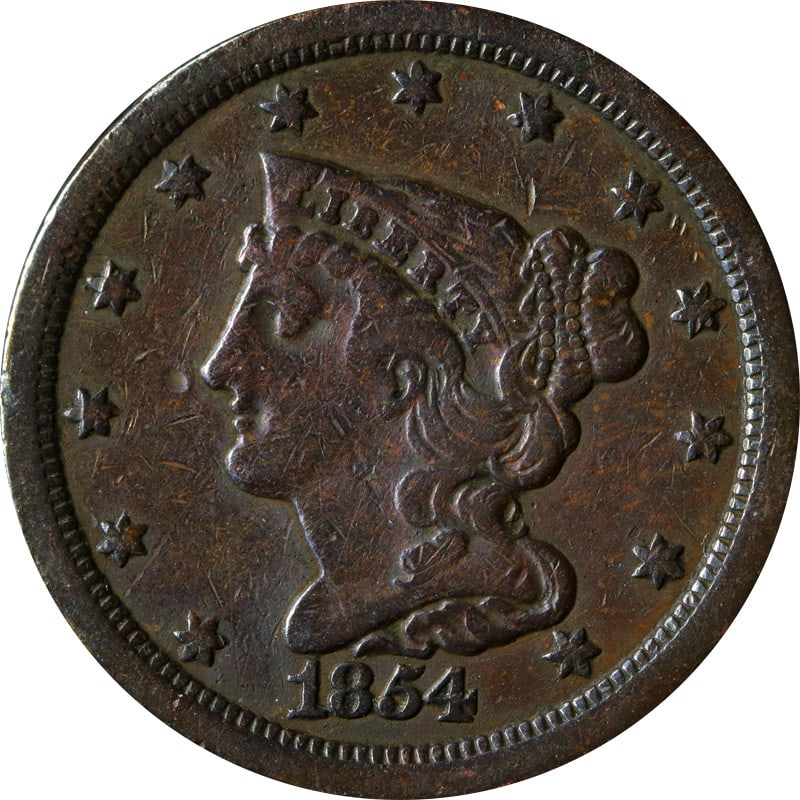 United States 1854 Braided Hair Half Cent Copper Coin (1 of 2)