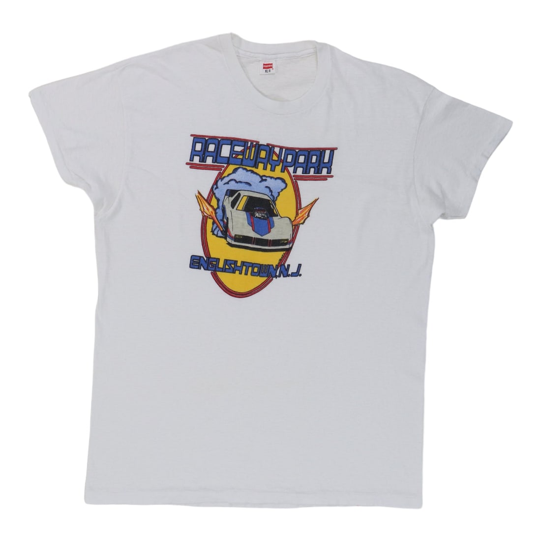 Vintage 1970s Englishtown Raceway Park White Cotton Graphic Shirt (1 of 5)