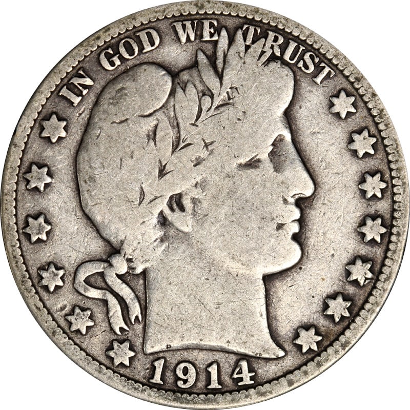 1914 P United States Barber Half Dollar Silver Coin: 1914 P United States Barber Half Dollar Silver Coin 1914-P Barber Half Dollar from the United States. This pre-owned coin is uncertified, struck in 90% silver, and listed in circulated condition. Spec