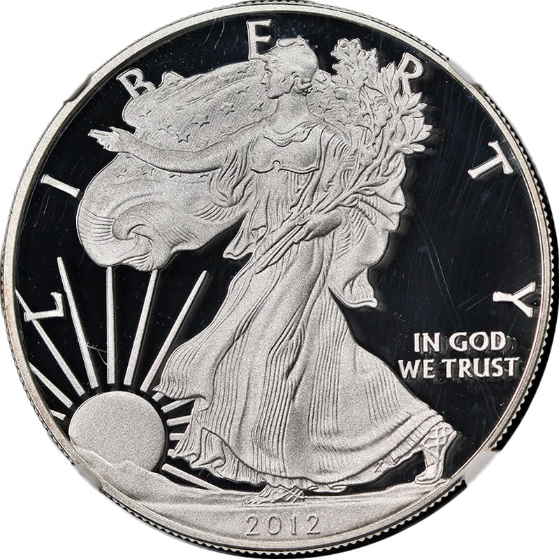 2012-S Silver American Eagle NGC PF70 Ultra Cameo Coin Set: 2012-S Silver American Eagle NGC PF70 Ultra Cameo Coin Set This stunning 2012-S Silver American Eagle $1 coin showcases exceptional eye appeal with its fantastic luster and strong strike. It is certif
