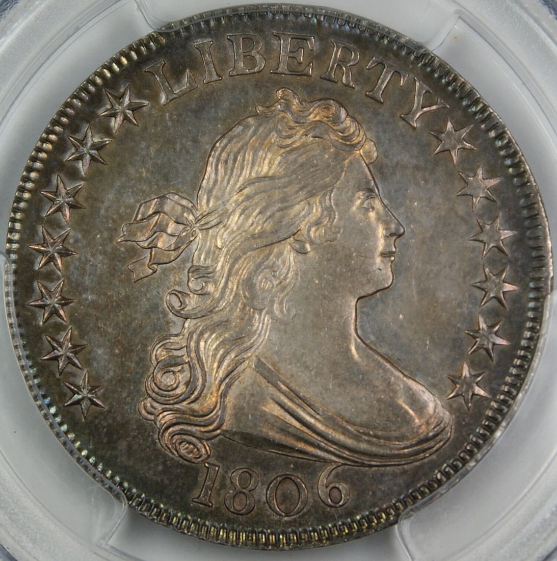 PCGS MS-64 1806 Draped Bust Half Dollar O-123 Variety Finest Known Example: PCGS MS-64 1806 Draped Bust Half Dollar O-123 Variety Finest Known Example This is an 1806 Draped Bust Half Dollar coin, certified by PCGS with a grade of MS-64. This uncirculated coin features the He