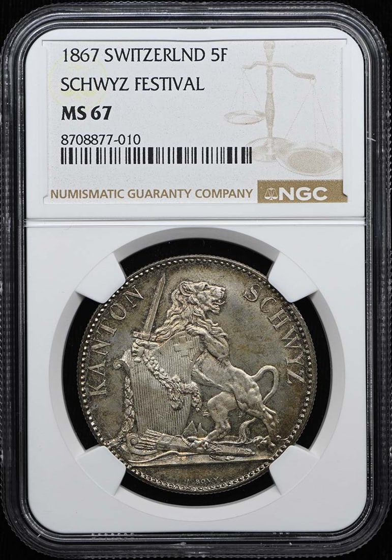 Switzerland Schwyz Festival 5F 1867 NGC MS67 Martin-616 R-1070a (1 of 4)