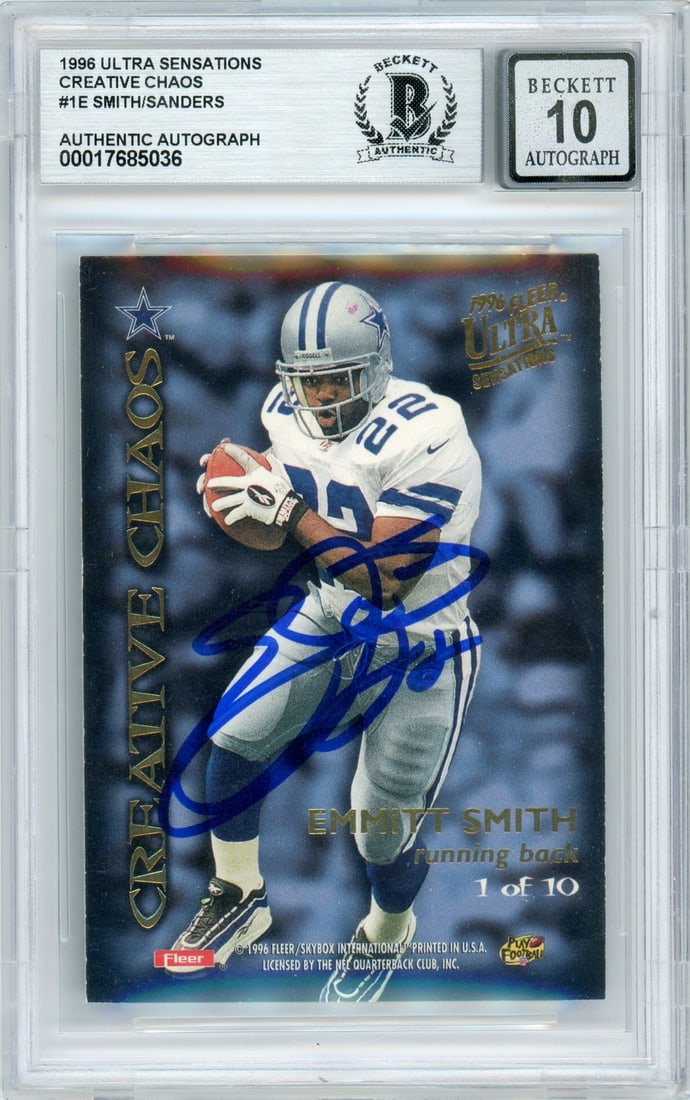 Emmitt Smith Deion Sanders Dual Signed 1996 Creative Chaos Ultra Sensations Card (1 of 2)