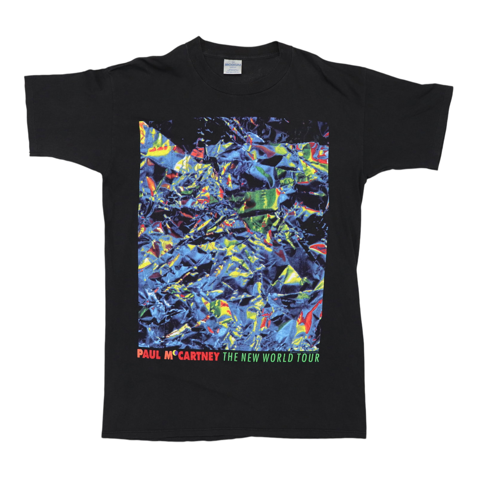 Vintage 1993 Paul McCartney Tour Black Cotton Graphic T-Shirt: Vintage 1993 Paul McCartney Tour Black Cotton Graphic T-Shirt This is an original vintage 1993 Paul McCartney New World Tour shirt featuring graphics on both the front and back. The shirt is construct