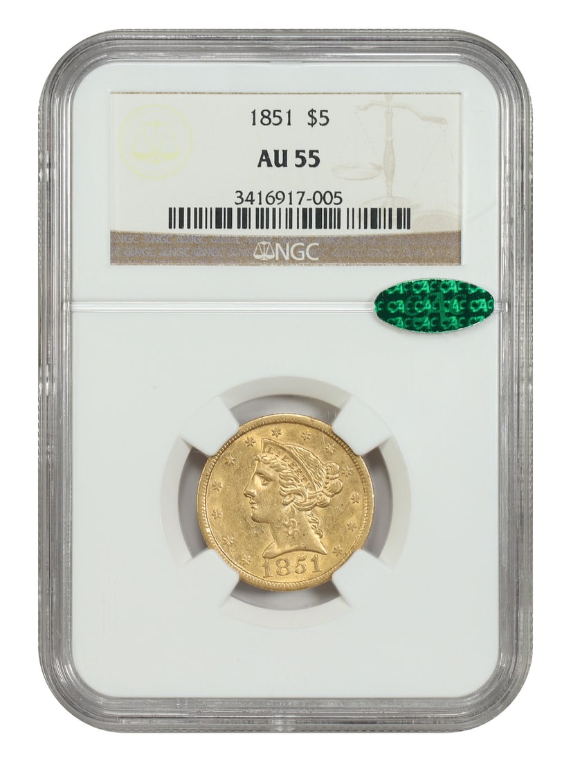 1851 Liberty Head Half Eagle $5 NGC CAC AU55 (1 of 4)