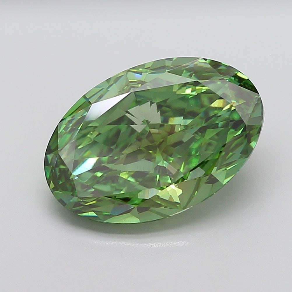Loose Diamond - OVAL 10.9ct Fancy Vivid Green VS1: Loose Diamond - OVAL 10.9ct Fancy Vivid Green VS1 Source: This is a real non-mined Diamond that has been grown in a lab Shape: OVAL Carats: 10.9 Color: Fancy Vivid Green Certification: IGI Video: