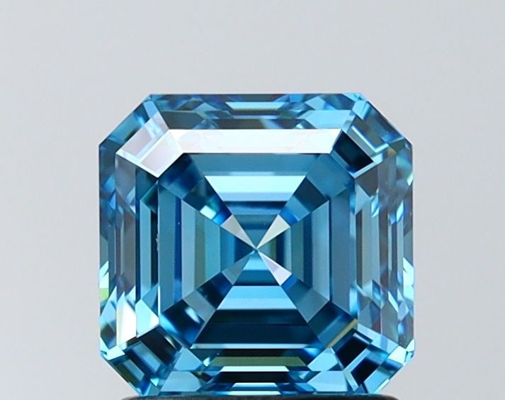 Loose Diamond - ASSCHER 1.7ct Fancy Vivid Blue VVS2: Loose Diamond - ASSCHER 1.7ct Fancy Vivid Blue VVS2 Source: This is a real non-mined Diamond that has been grown in a lab Shape: ASSCHER Carats: 1.7 Color: Fancy Vivid Blue Certification: IGI Video: