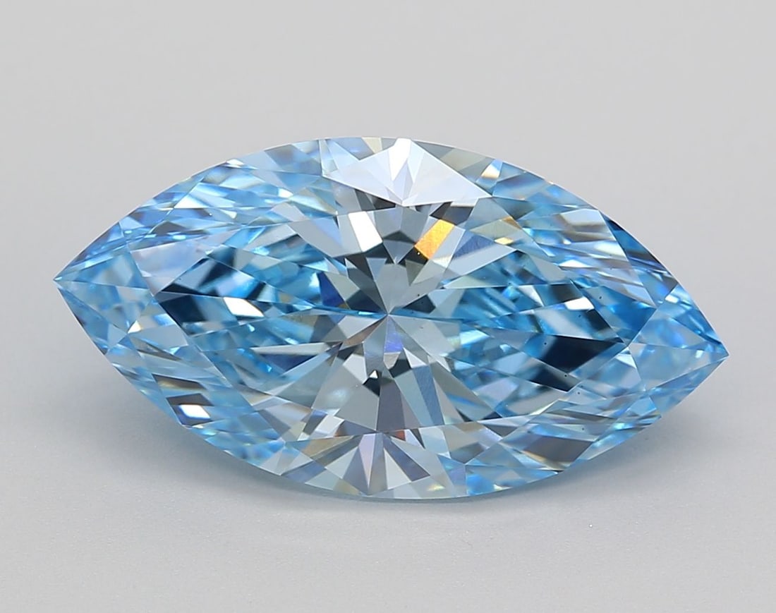 Loose Diamond - MARQUISE 5.21ct Fancy Vivid Blue VS1: Loose Diamond - MARQUISE 5.21ct Fancy Vivid Blue VS1 Source: This is a real non-mined Diamond that has been grown in a lab Shape: MARQUISE Carats: 5.21 Color: Fancy Vivid Blue Certification: IGI