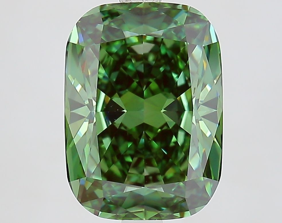 Loose Diamond - CUSHION MODIFIED 4.05ct Fancy Vivid Green VVS2: Loose Diamond - CUSHION MODIFIED 4.05ct Fancy Vivid Green VVS2 Source: This is a real non-mined Diamond that has been grown in a lab Shape: CUSHION MODIFIED Carats: 4.05 Color: Fancy Vivid Green Certi