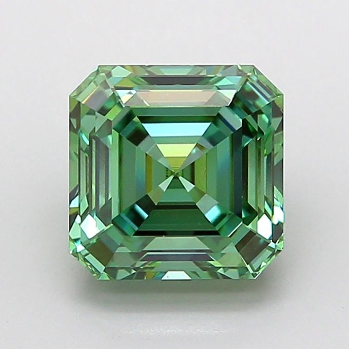 Loose Diamond - ASSCHER 2.06ct Fancy Vivid Green VVS2: Loose Diamond - ASSCHER 2.06ct Fancy Vivid Green VVS2 Source: This is a real non-mined Diamond that has been grown in a lab Shape: ASSCHER Carats: 2.06 Color: Fancy Vivid Green Certification: IGI Vide