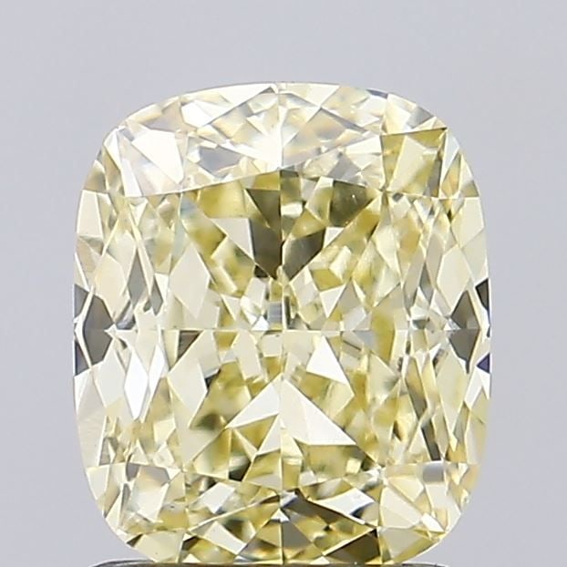 Loose Diamond - CUSHION BRILLIANT 1.55ct Fancy Light Yellow VVS2: Loose Diamond - CUSHION BRILLIANT 1.55ct Fancy Light Yellow VVS2 Source: This is a real non-mined Diamond that has been grown in a lab Shape: CUSHION BRILLIANT Carats: 1.55 Color: Fancy Light Yellow