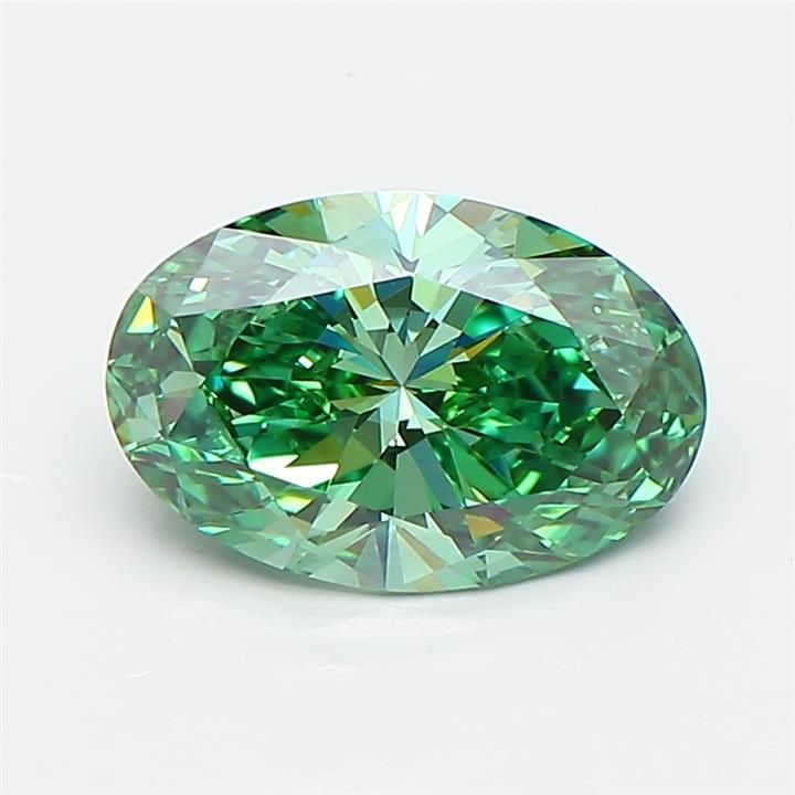 Loose Diamond - OVAL 1.63ct Fancy Vivid Green VVS2: Loose Diamond - OVAL 1.63ct Fancy Vivid Green VVS2 Source: This is a real non-mined Diamond that has been grown in a lab Shape: OVAL Carats: 1.63 Color: Fancy Vivid Green Certification: IGI Video: