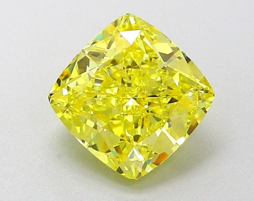 Loose Diamond - CUSHION MODIFIED 2.04ct Fancy Vivid Yellow VS1: Loose Diamond - CUSHION MODIFIED 2.04ct Fancy Vivid Yellow VS1 Source: This is a real non-mined Diamond that has been grown in a lab Shape: CUSHION MODIFIED Carats: 2.04 Color: Fancy Vivid Yellow Cert