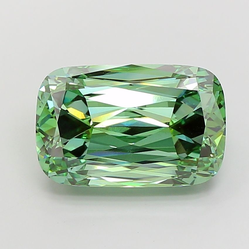 Loose Diamond - CUSHION MODIFIED 13.51ct Fancy Vivid Green VVS2: Loose Diamond - CUSHION MODIFIED 13.51ct Fancy Vivid Green VVS2 Source: This is a real non-mined Diamond that has been grown in a lab Shape: CUSHION MODIFIED Carats: 13.51 Color: Fancy Vivid Green Cer