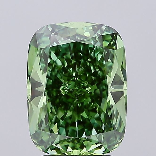 Loose Diamond - CUSHION MODIFIED 2.97ct Fancy Vivid Green VS1: Loose Diamond - CUSHION MODIFIED 2.97ct Fancy Vivid Green VS1 Source: This is a real non-mined Diamond that has been grown in a lab Shape: CUSHION MODIFIED Carats: 2.97 Color: Fancy Vivid Green Certif