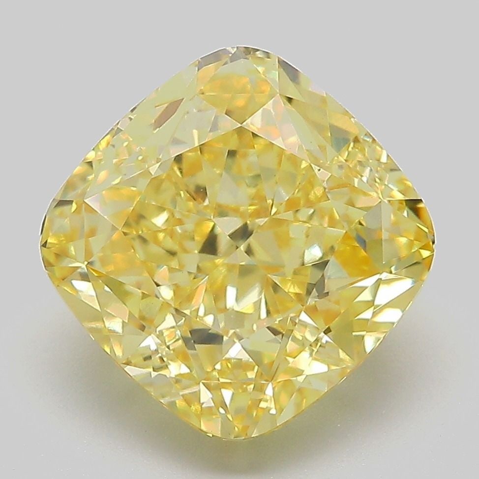 Loose Diamond - CUSHION MODIFIED 5.74ct Fancy Vivid Yellow VS1: Loose Diamond - CUSHION MODIFIED 5.74ct Fancy Vivid Yellow VS1 Source: This is a real non-mined Diamond that has been grown in a lab Shape: CUSHION MODIFIED Carats: 5.74 Color: Fancy Vivid Yellow
