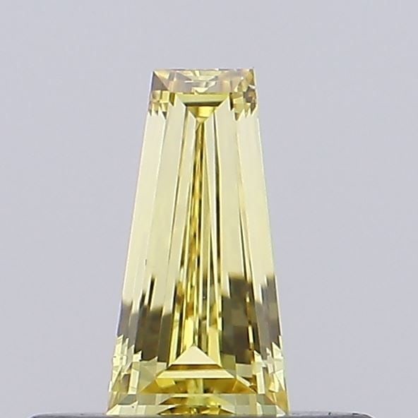 Loose Diamond - TAPERED BAGUETTE 0.23ct Fancy Vivid Yellow VS1: Loose Diamond - TAPERED BAGUETTE 0.23ct Fancy Vivid Yellow VS1 Source: This is a real non-mined Diamond that has been grown in a lab Shape: TAPERED BAGUETTE Carats: 0.23 Color: Fancy Vivid Yellow Cert