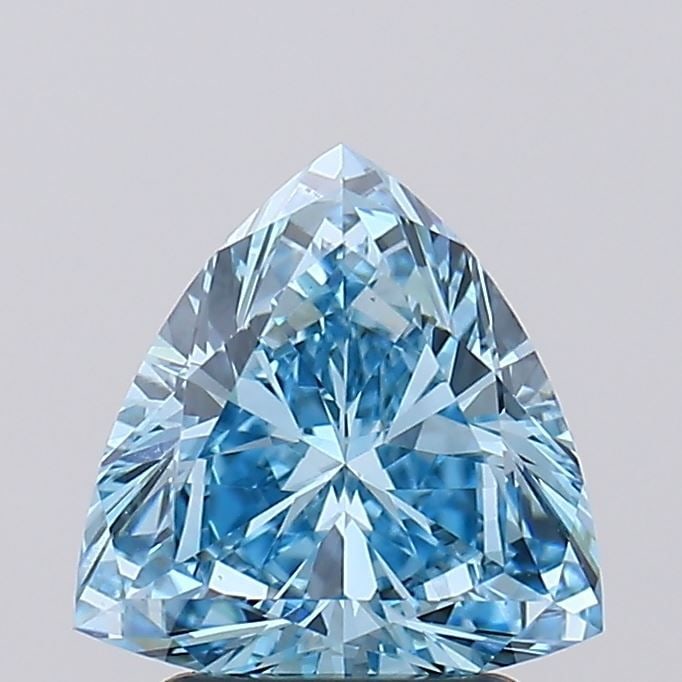 Loose Diamond - TRIANGULAR 2.06ct Fancy Vivid Blue VVS2: Loose Diamond - TRIANGULAR 2.06ct Fancy Vivid Blue VVS2 Source: This is a real non-mined Diamond that has been grown in a lab Shape: TRIANGULAR Carats: 2.06 Color: Fancy Vivid Blue Certification: IGI