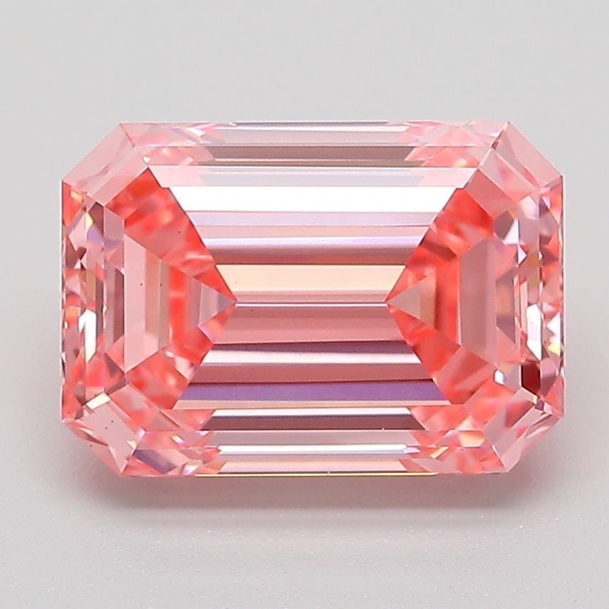 Loose Diamond - EMERALD 3.07ct Fancy Vivid Pink VS1: Loose Diamond - EMERALD 3.07ct Fancy Vivid Pink VS1 Source: This is a real non-mined Diamond that has been grown in a lab Shape: EMERALD Carats: 3.07 Color: Fancy Vivid Pink Certification: IGI Additio