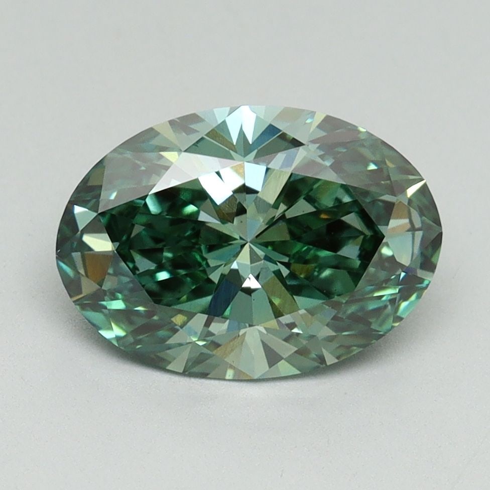 Loose Diamond - OVAL 2.09ct Fancy Vivid Green VS2: Loose Diamond - OVAL 2.09ct Fancy Vivid Green VS2 Source: This is a real non-mined Diamond that has been grown in a lab Shape: OVAL Carats: 2.09 Color: Fancy Vivid Green Certification: IGI Video: