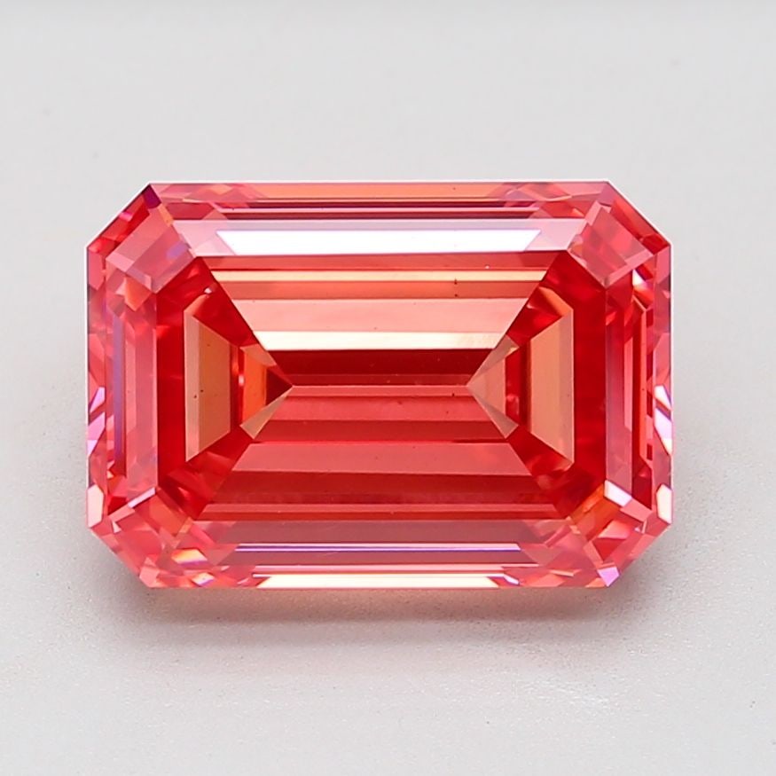 Loose Diamond - EMERALD 11.57ct Fancy Vivid Pink VS2: Loose Diamond - EMERALD 11.57ct Fancy Vivid Pink VS2 Source: This is a real non-mined Diamond that has been grown in a lab Shape: EMERALD Carats: 11.57 Color: Fancy Vivid Pink Certification: IGI Video