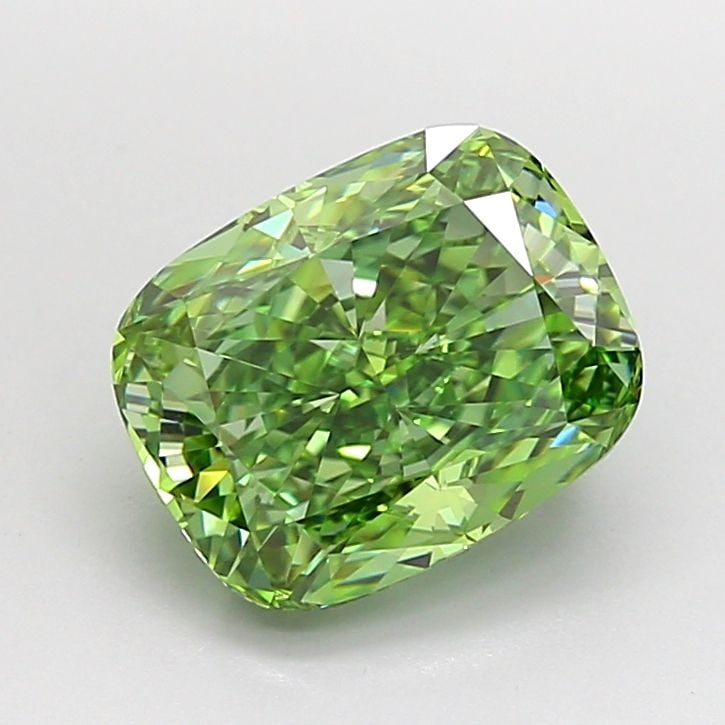 Loose Diamond - CUSHION MODIFIED 2.58ct Fancy Vivid Green VVS2: Loose Diamond - CUSHION MODIFIED 2.58ct Fancy Vivid Green VVS2 Source: This is a real non-mined Diamond that has been grown in a lab Shape: CUSHION MODIFIED Carats: 2.58 Color: Fancy Vivid Green Certi