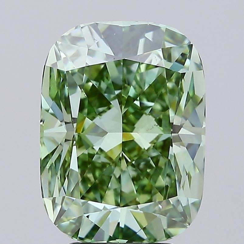 Loose Diamond - CUSHION MODIFIED 5.05ct Fancy Vivid Green VS1: Loose Diamond - CUSHION MODIFIED 5.05ct Fancy Vivid Green VS1 Source: This is a real non-mined Diamond that has been grown in a lab Shape: CUSHION MODIFIED Carats: 5.05 Color: Fancy Vivid Green Certif
