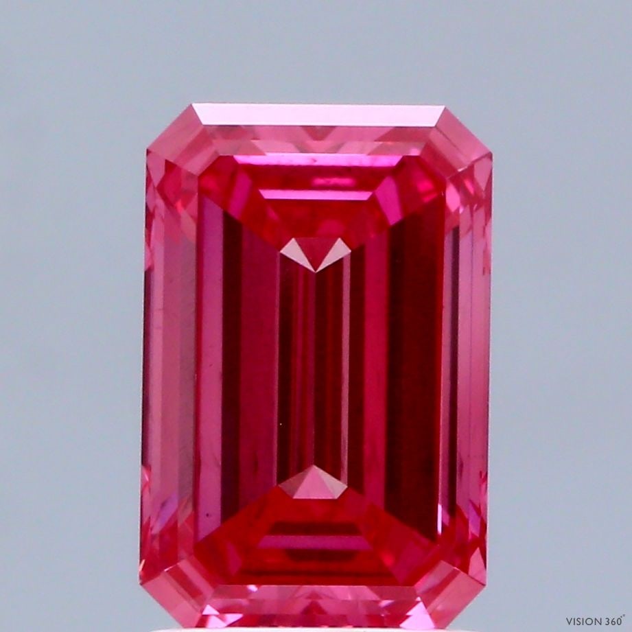 Loose Diamond - EMERALD 1.86ct Fancy Vivid Pink SI1: Loose Diamond - EMERALD 1.86ct Fancy Vivid Pink SI1 Source: This is a real non-mined Diamond that has been grown in a lab Shape: EMERALD Carats: 1.86 Color: Fancy Vivid Pink Certification: IGI Video: