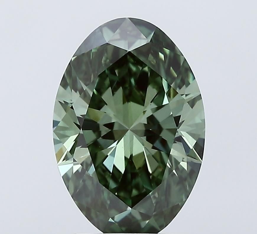Loose Diamond - OVAL 2.56ct Fancy Vivid Green VVS2: Loose Diamond - OVAL 2.56ct Fancy Vivid Green VVS2 Source: This is a real non-mined Diamond that has been grown in a lab Shape: OVAL Carats: 2.56 Color: Fancy Vivid Green Certification: IGI Video: