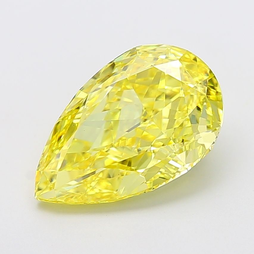 Loose Diamond - PEAR 6.46ct Fancy Vivid Yellow VS1: Loose Diamond - PEAR 6.46ct Fancy Vivid Yellow VS1 Source: This is a real non-mined Diamond that has been grown in a lab Shape: PEAR Carats: 6.46 Color: Fancy Vivid Yellow Certification: IGI Video: