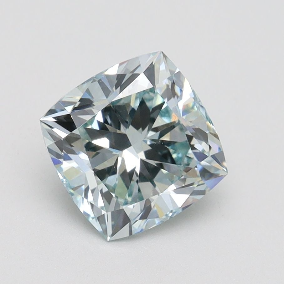 Loose Diamond - CUSHION BRILLIANT 1.72ct Fancy Intense Blueish Green VS1: Loose Diamond - CUSHION BRILLIANT 1.72ct Fancy Intense Blueish Green VS1 Source: This is a real non-mined Diamond that has been grown in a lab Shape: CUSHION BRILLIANT Carats: 1.72 Color: Fancy Intens