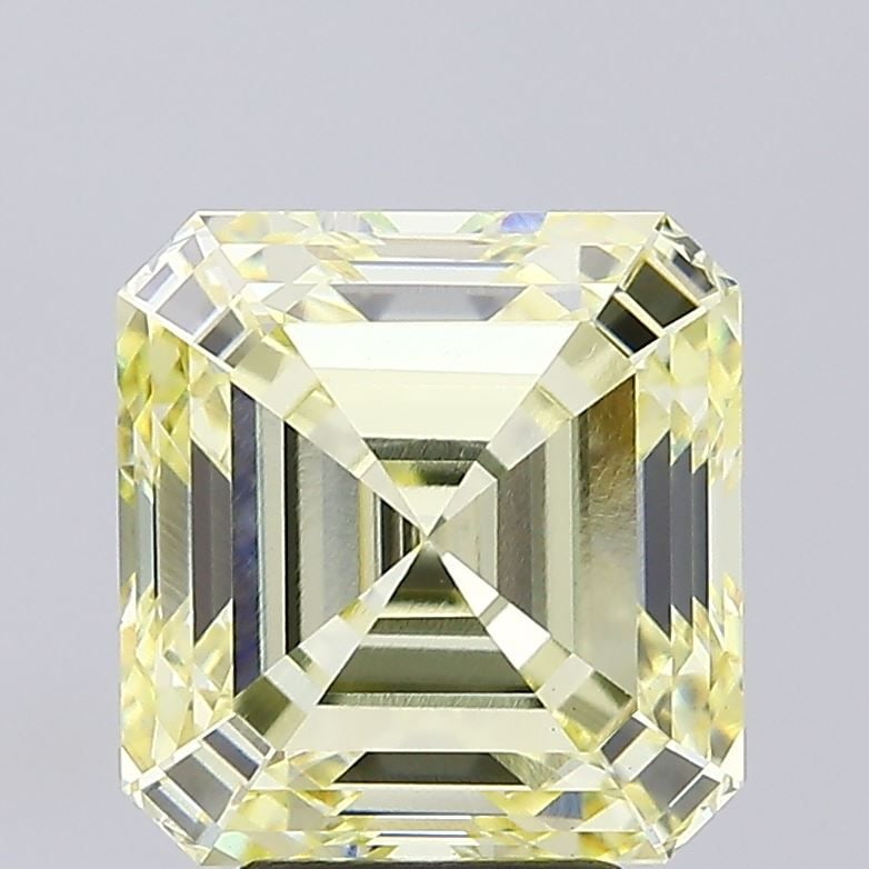 Loose Diamond - ASSCHER 5.4ct Fancy Light Yellow VS1: Loose Diamond - ASSCHER 5.4ct Fancy Light Yellow VS1 Source: This is a real non-mined Diamond that has been grown in a lab Shape: ASSCHER Carats: 5.4 Color: Fancy Light Yellow Certification: IGI Addit
