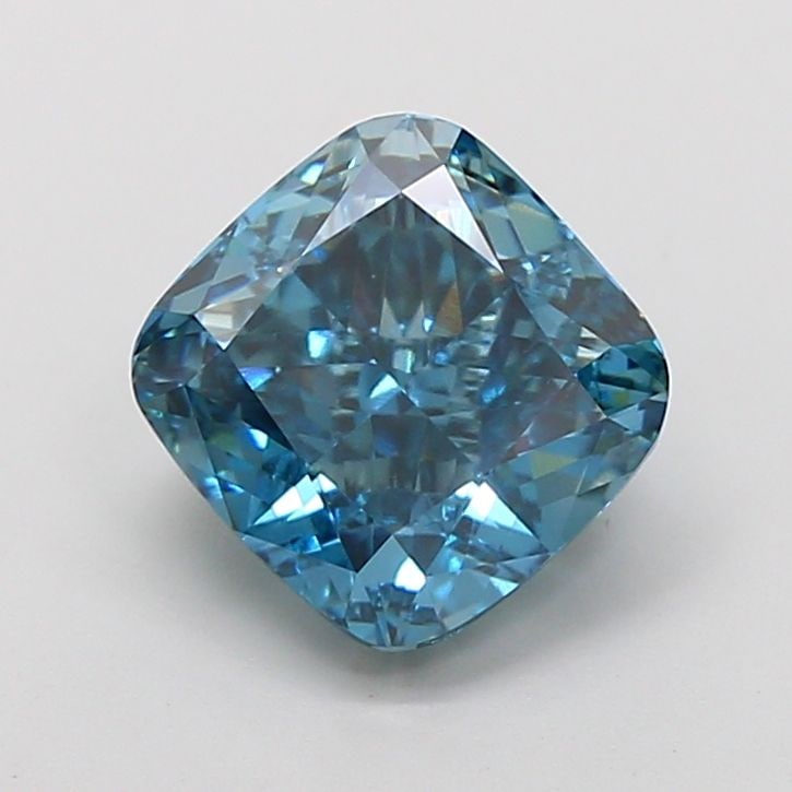 Loose Diamond - CUSHION MODIFIED 4.03ct Fancy Vivid Greenish Blue VS2: Loose Diamond - CUSHION MODIFIED 4.03ct Fancy Vivid Greenish Blue VS2 Source: This is a real non-mined Diamond that has been grown in a lab Shape: CUSHION MODIFIED Carats: 4.03 Color: Fancy Vivid Gree