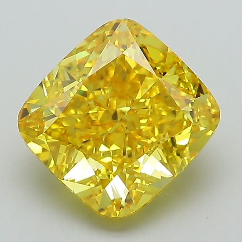 Loose Diamond - CUSHION MODIFIED 2.7ct Fancy Vivid Yellow VS1: Loose Diamond - CUSHION MODIFIED 2.7ct Fancy Vivid Yellow VS1 Source: This is a real non-mined Diamond that has been grown in a lab Shape: CUSHION MODIFIED Carats: 2.7 Color: Fancy Vivid Yellow Certif