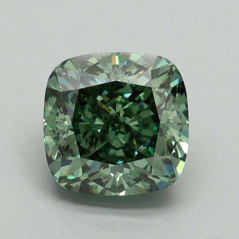 Loose Diamond - CUSHION BRILLIANT 1.76ct Fancy Vivid Green VS1: Loose Diamond - CUSHION BRILLIANT 1.76ct Fancy Vivid Green VS1 Source: This is a real non-mined Diamond that has been grown in a lab Shape: CUSHION BRILLIANT Carats: 1.76 Color: Fancy Vivid Green Cert
