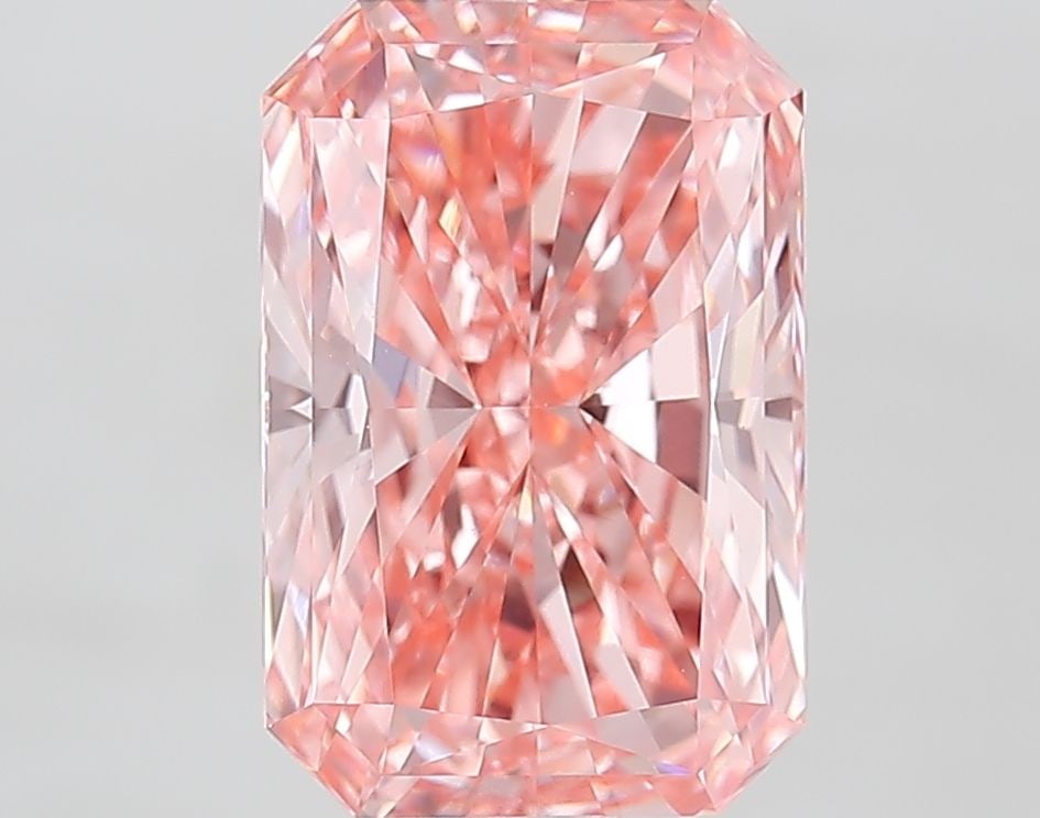 Loose Diamond - RADIANT 2.42ct Fancy Vivid Pink VS1: Loose Diamond - RADIANT 2.42ct Fancy Vivid Pink VS1 Source: This is a real non-mined Diamond that has been grown in a lab Shape: RADIANT Carats: 2.42 Color: Fancy Vivid Pink Certification: IGI Video: