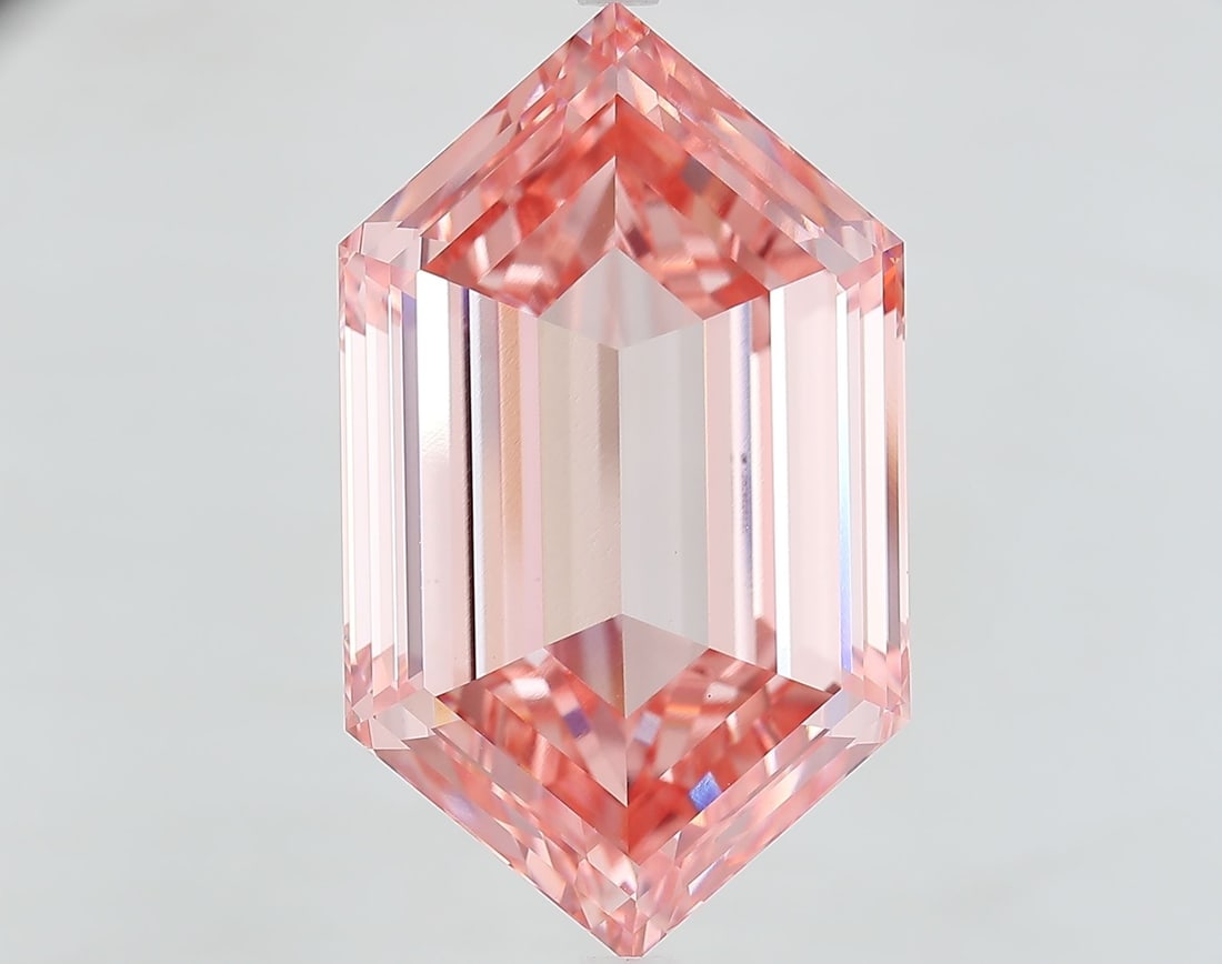 Loose Diamond - HEXAGONAL 15.59ct Fancy Vivid Pink VVS2: Loose Diamond - HEXAGONAL 15.59ct Fancy Vivid Pink VVS2 Source: This is a real non-mined Diamond that has been grown in a lab Shape: HEXAGONAL Carats: 15.59 Color: Fancy Vivid Pink Certification: IGI 