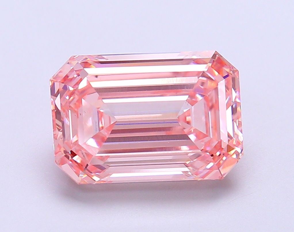 Loose Diamond - EMERALD 4.8ct Fancy Intense Pink VS2: Loose Diamond - EMERALD 4.8ct Fancy Intense Pink VS2 Source: This is a real non-mined Diamond that has been grown in a lab Shape: EMERALD Carats: 4.8 Color: Fancy Intense Pink Certification: IGI Video