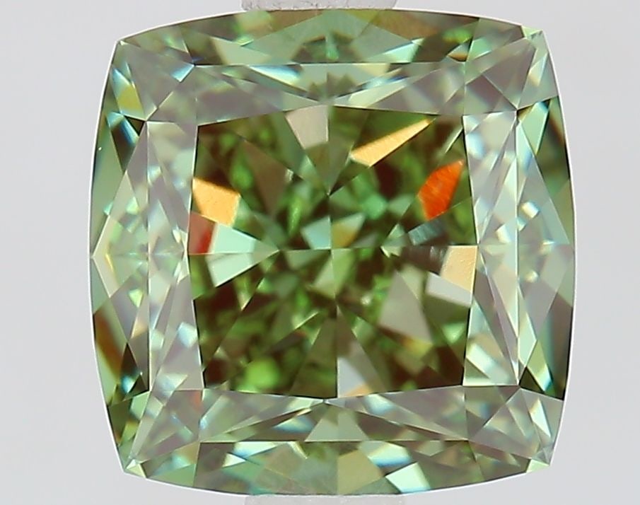 Loose Diamond - CUSHION MODIFIED 2.1ct Fancy Vivid Green VVS2: Loose Diamond - CUSHION MODIFIED 2.1ct Fancy Vivid Green VVS2 Source: This is a real non-mined Diamond that has been grown in a lab Shape: CUSHION MODIFIED Carats: 2.1 Color: Fancy Vivid Green