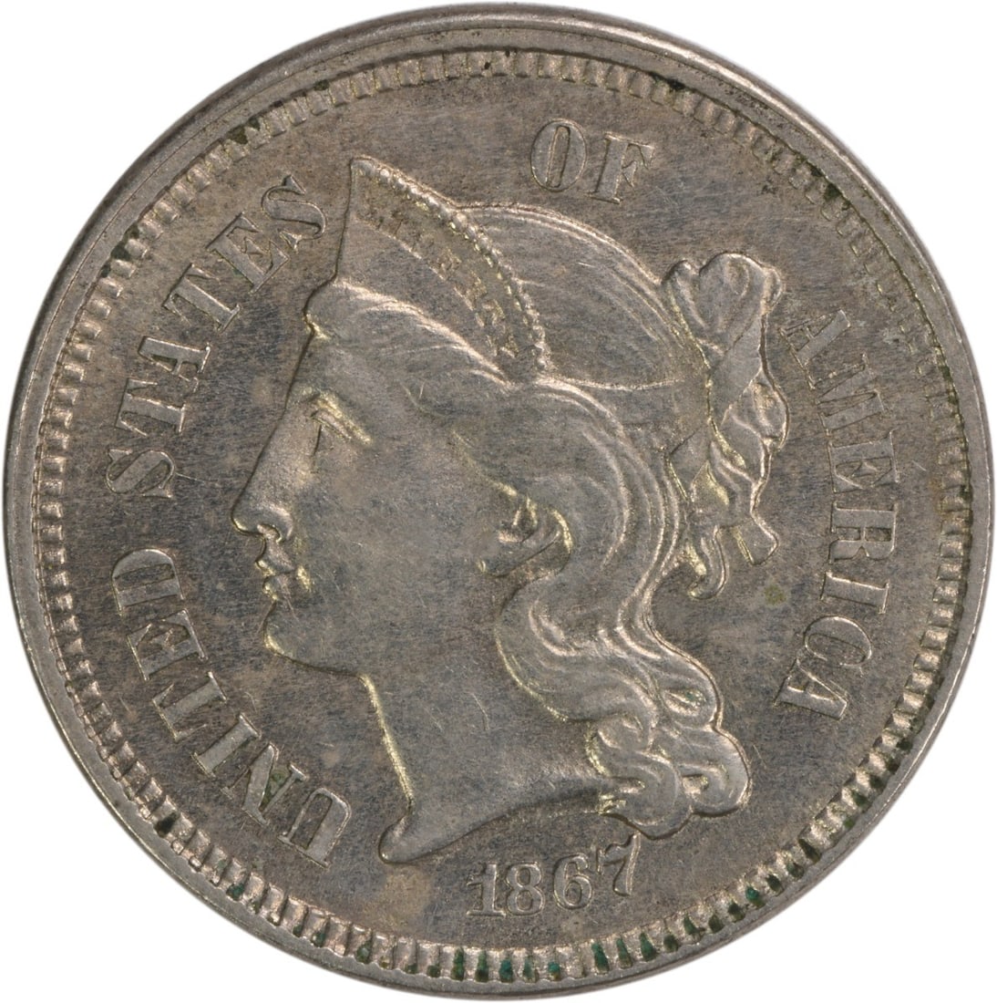 1867 Philadelphia 3 Cent Nickel BU Uncertified (1 of 2)