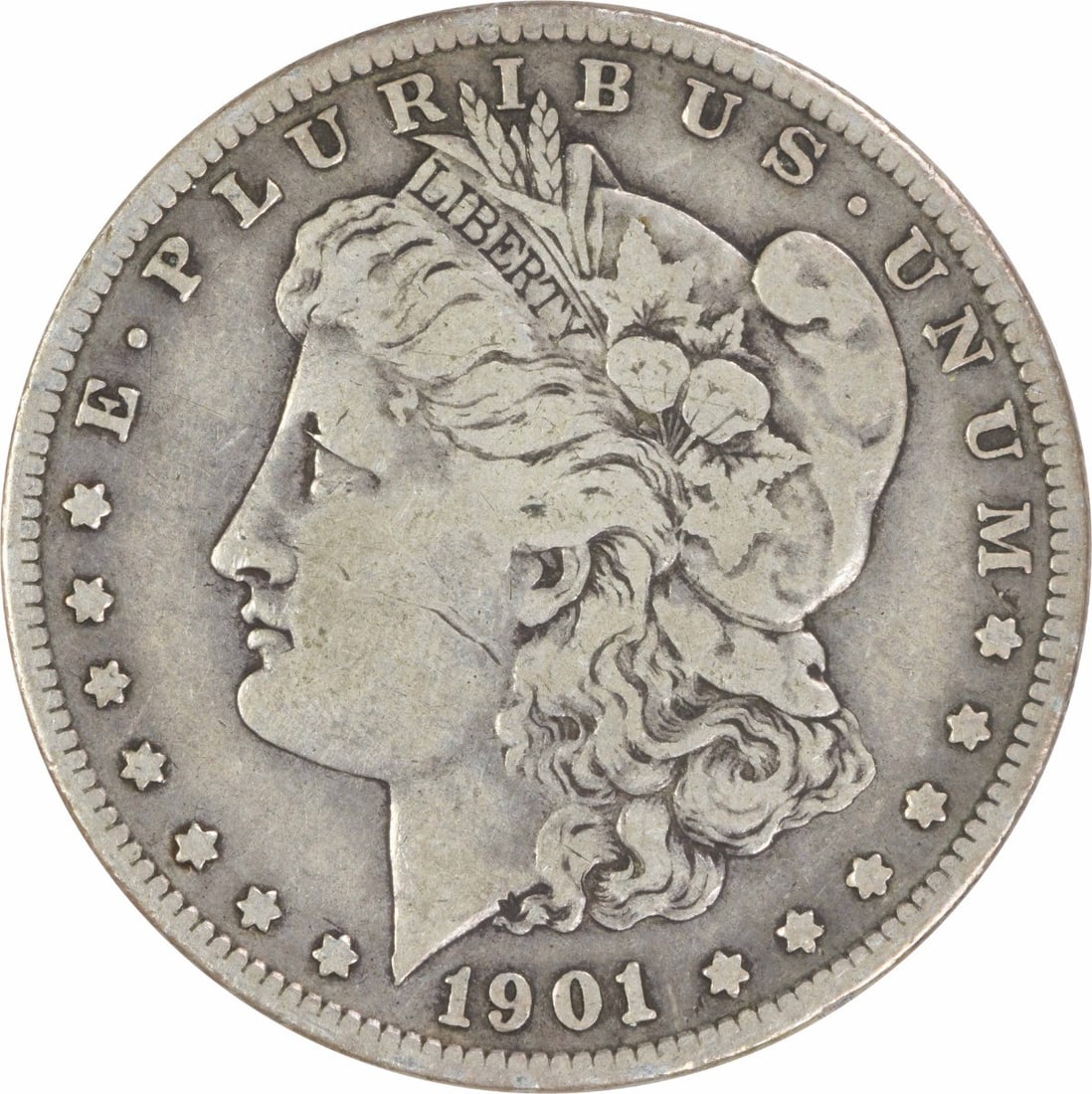 1901 S Morgan $1 Silver Coin VF Uncertified: 1901 S Morgan $1 Silver Coin VF Uncertified 1901-S Morgan Silver Dollar in VF grade. This circulated, uncertified coin is composed of silver and is a pre-owned example from the United States. Specific