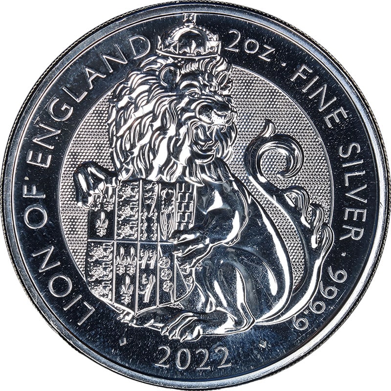 Great Britain Lion of England 2 Ounce Silver Coin 2022: Great Britain Lion of England 2 Ounce Silver Coin 2022 Original 2022 Great Britain Tudor Beast Lion of England silver coin with attractive eye appeal, luster, and strike. This pre-owned coin is listed