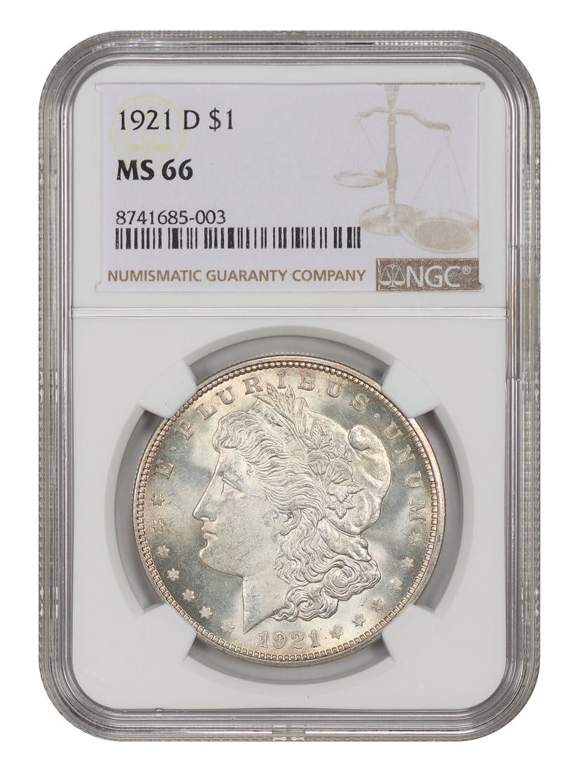NGC MS66 1921-D Morgan Silver Dollar Denver Mint Final Issue: NGC MS66 1921-D Morgan Silver Dollar Denver Mint Final Issue 1921-D Morgan Dollar $1 certified by NGC and graded MS66. This uncirculated coin is the final Denver Mint issued Morgan silver dollar as th
