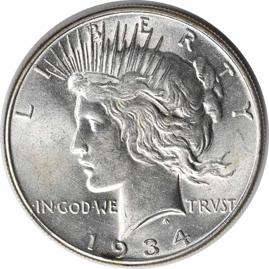 1934 United States Peace Dollar Silver $1 Uncertified MS63: 1934 United States Peace Dollar Silver $1 Uncertified MS63 1934 Peace Silver Dollar in uncirculated, pre-owned condition. This silver $1 coin is listed as Choice BU and uncertified. Specifications Ite