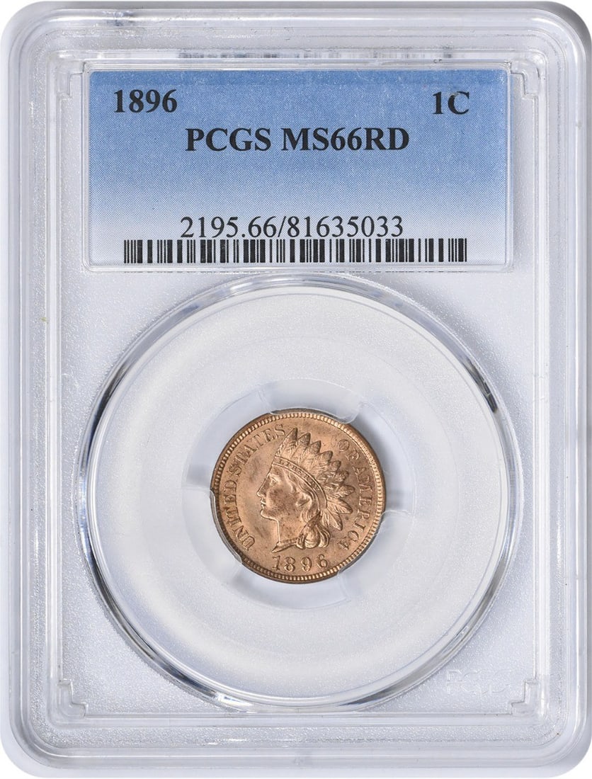PCGS MS66RD 1896 Indian Head Copper Small Cent: PCGS MS66RD 1896 Indian Head Copper Small Cent This is an 1896 Indian Head cent graded MS66 Red by PCGS. The coin is uncirculated and composed of copper. It is a small cent from the United States with