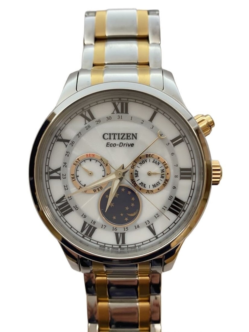 Citizen Eco Drive Moon Phase White Dial Men's Wristwatch: Citizen Eco Drive Moon Phase White Dial Men's Wristwatch This CITIZEN Eco-Drive Moon Phase 8651-S103991/AP1054-80A men's wristwatch features a white dial and is crafted in Japan. The watch is powered 